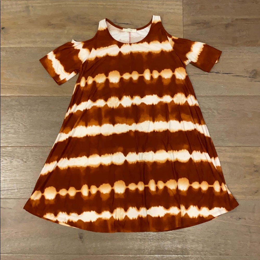 Orange tie dye cold shoulder dress